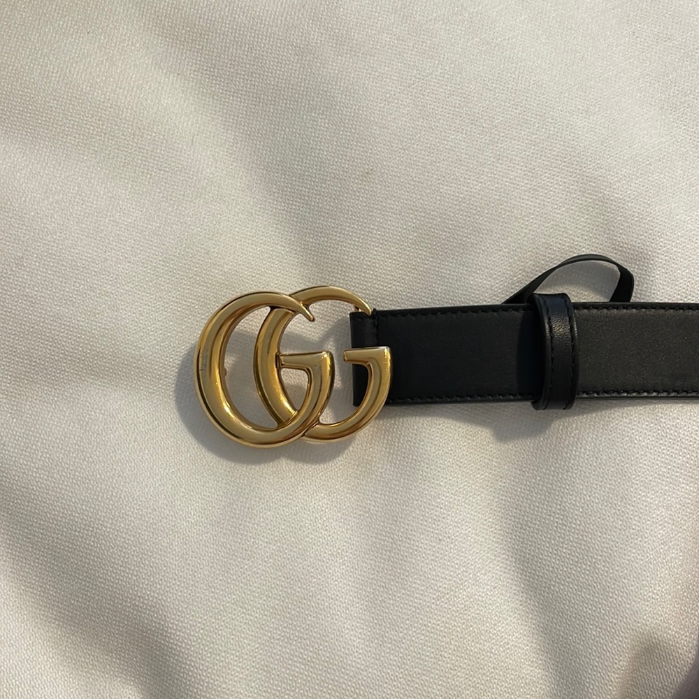 Gucci Smooth Leather Double G Belt 85/34 in Black